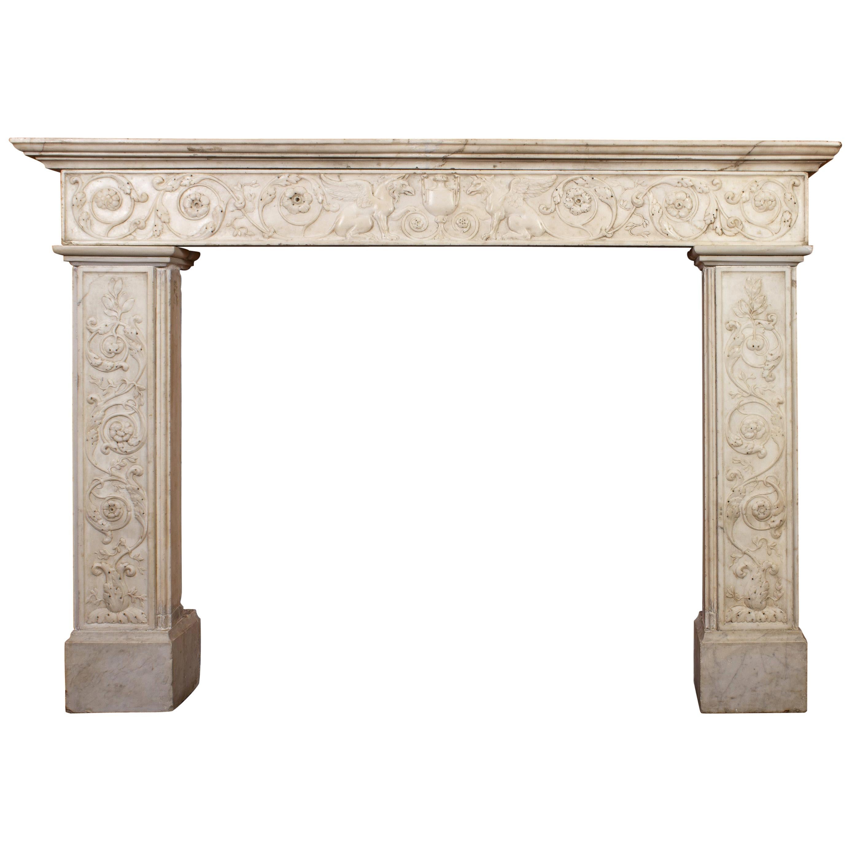 Superb Neoclassical White Marble Fireplace, Italy, 1790