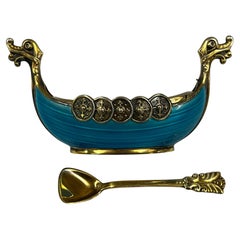 Superba Norvegia SterlingSilver 925 dorato drago smalto vichingo barca saliera Aase