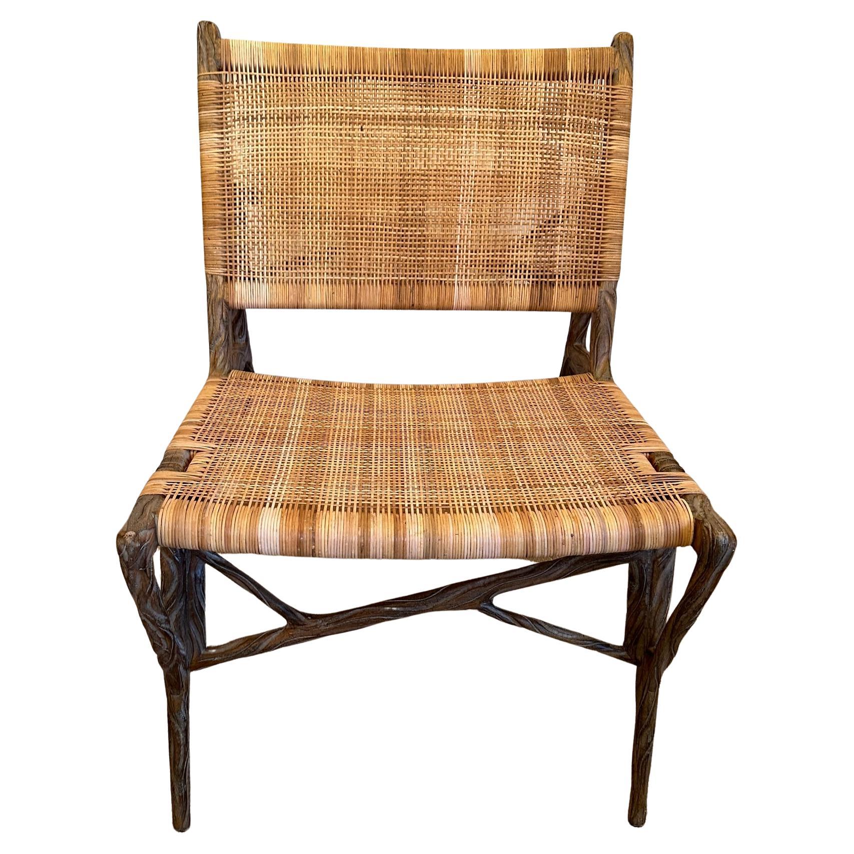 Superb Organic Modern Faux Twig and Woven Rattan Chair For Sale
