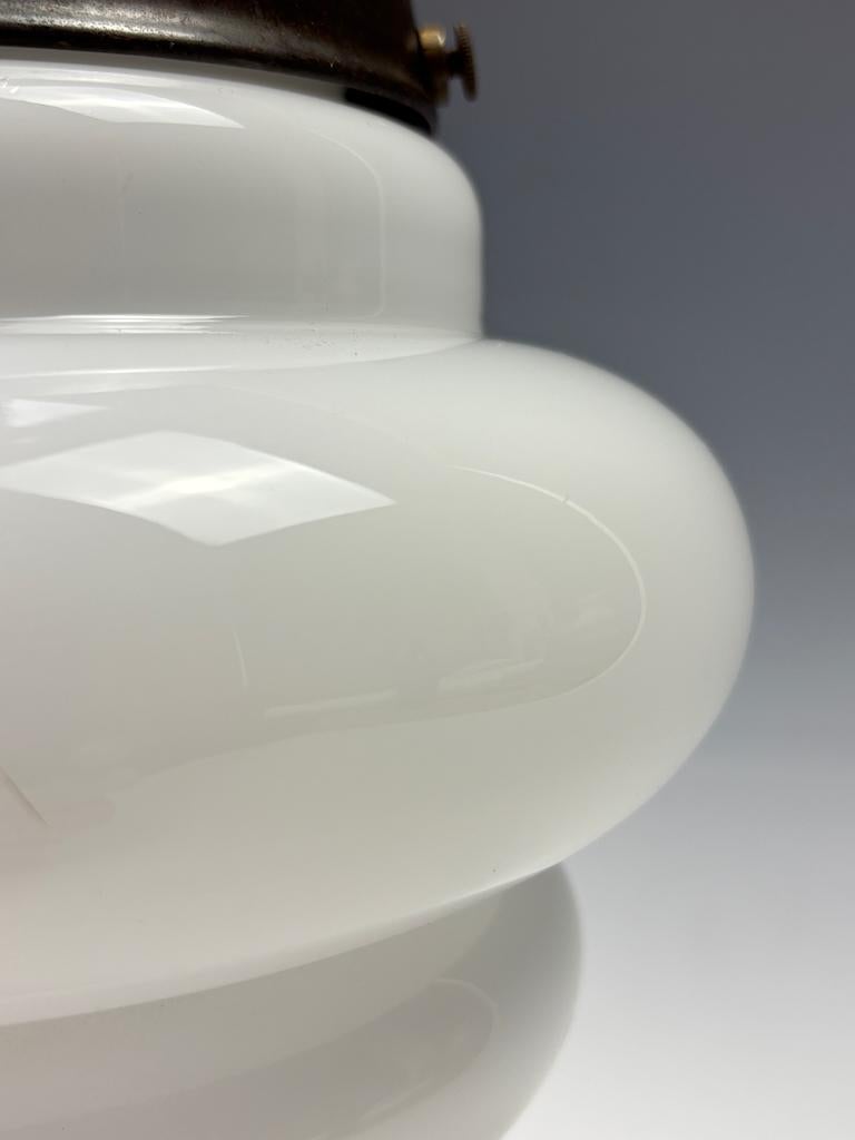 Superb Original Art Deco Pendant Light with Stepped Opaline Glass Shade and Bron For Sale 5