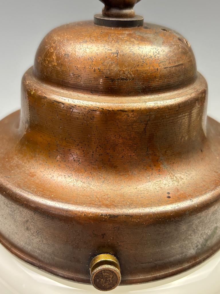 Superb Original Art Deco Pendant Light with Stepped Opaline Glass Shade and Bron For Sale 3