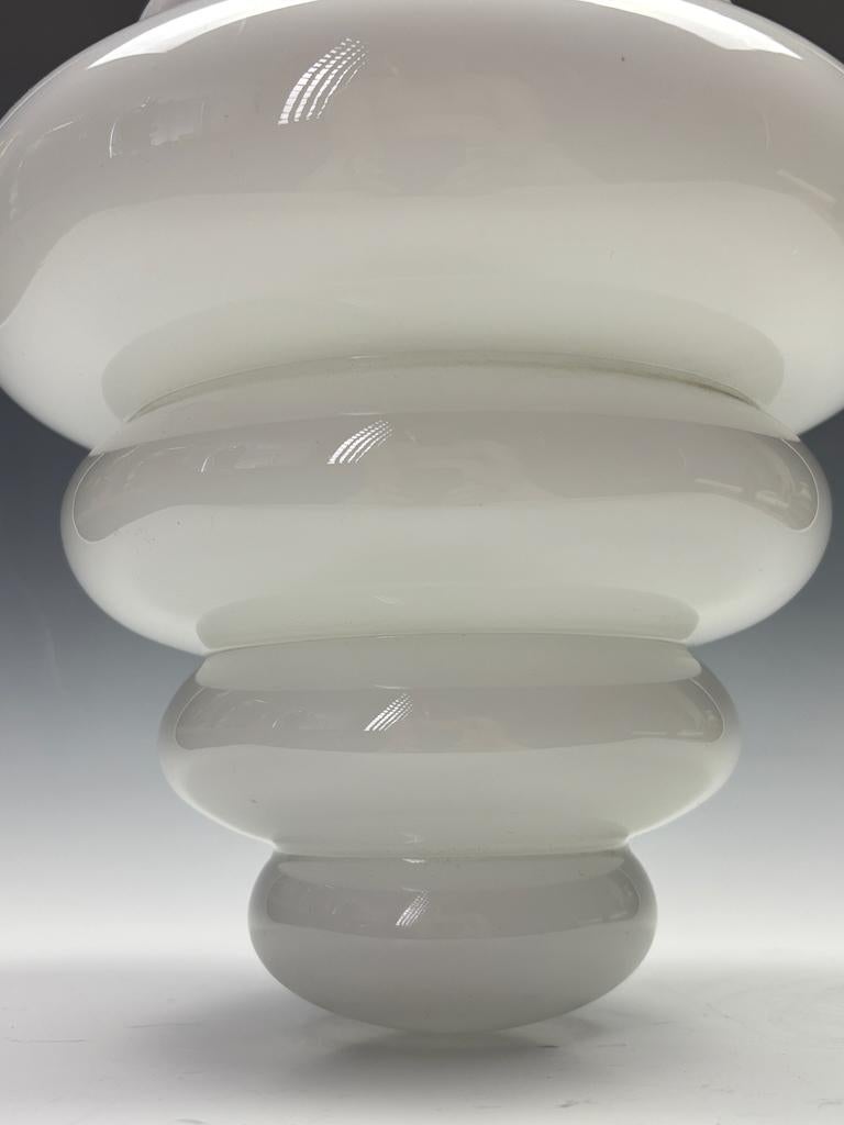 Superb Original Art Deco Pendant Light with Stepped Opaline Glass Shade and Bron For Sale 4