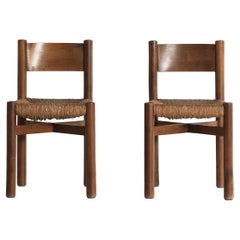 Superb Original Pair of Charlotte Perriand Meribel Chairs, France, 1950s