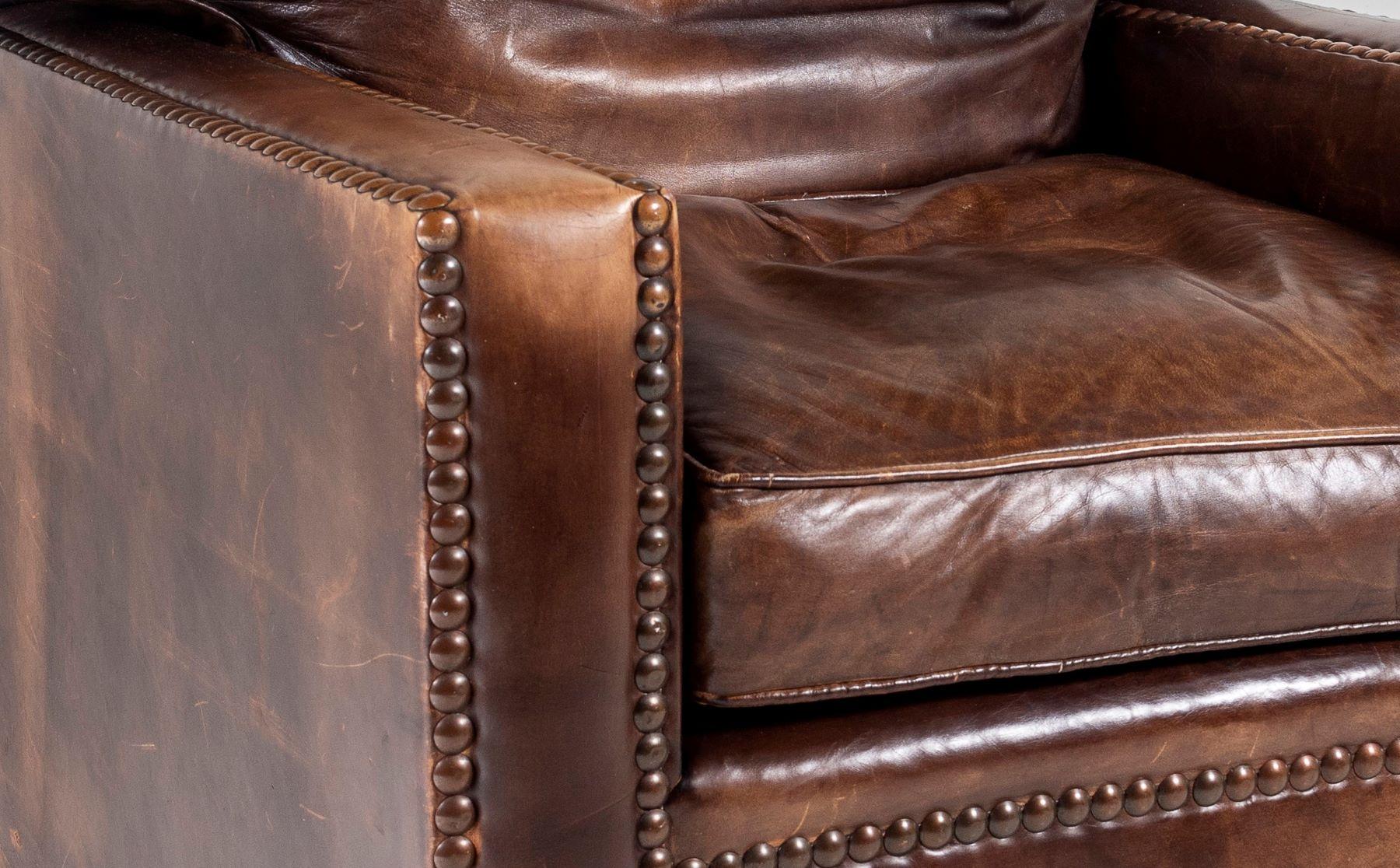 Superb Original Vintage Chelsea Bordeaux Handmade Brown Leather Armchair For Sale 4