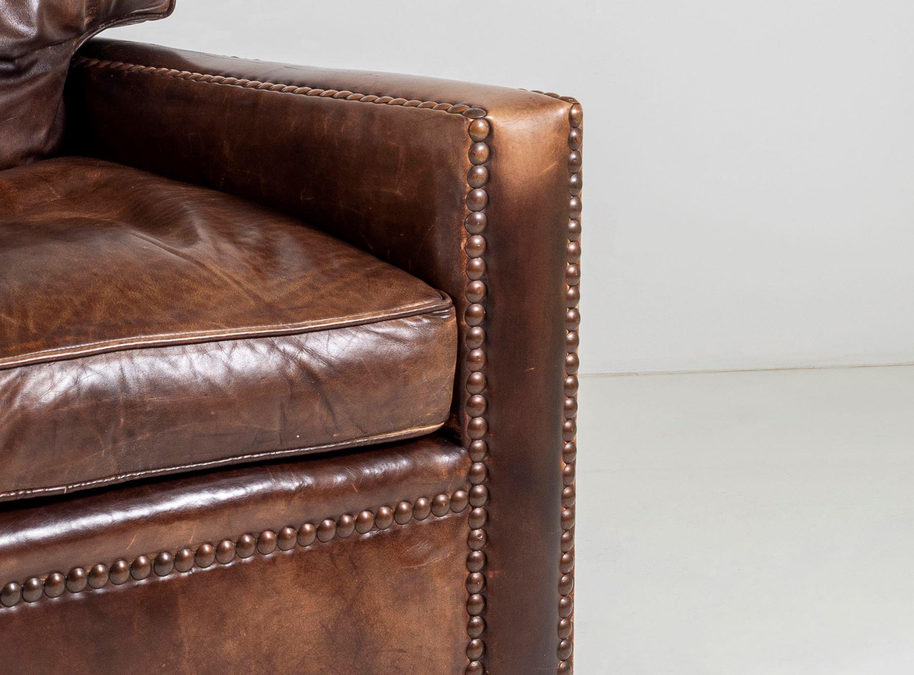 Superb Original Vintage Chelsea Bordeaux Handmade Brown Leather Armchair For Sale 5