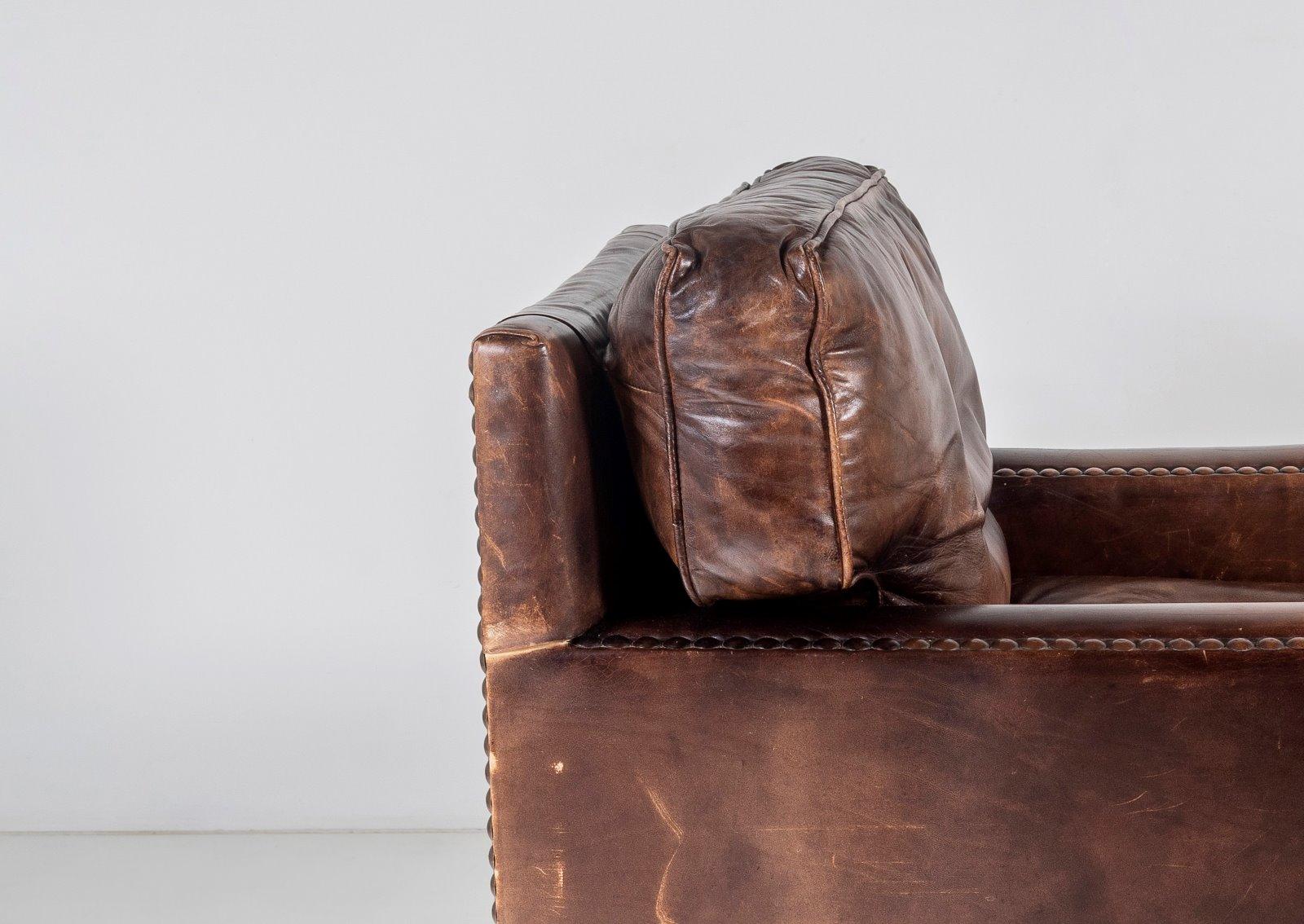 Superb Original Vintage Chelsea Bordeaux Handmade Brown Leather Armchair For Sale 6