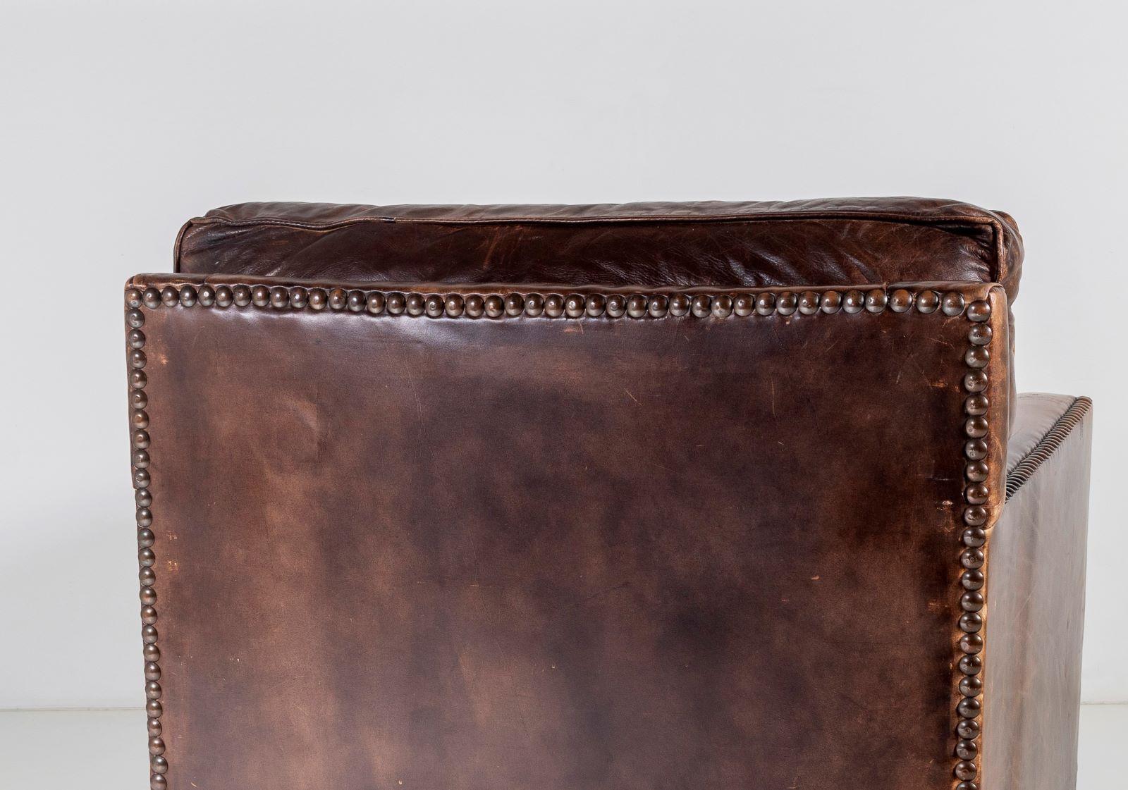 Superb Original Vintage Chelsea Bordeaux Handmade Brown Leather Armchair For Sale 8