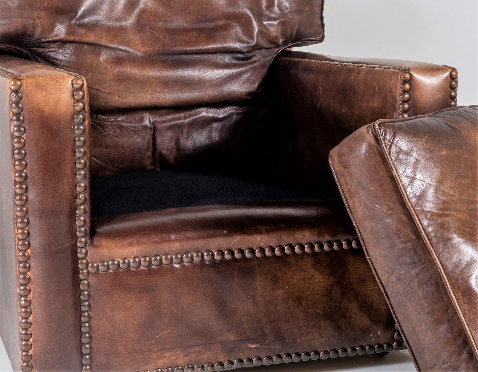 Superb Original Vintage Chelsea Bordeaux Handmade Brown Leather Armchair For Sale 9