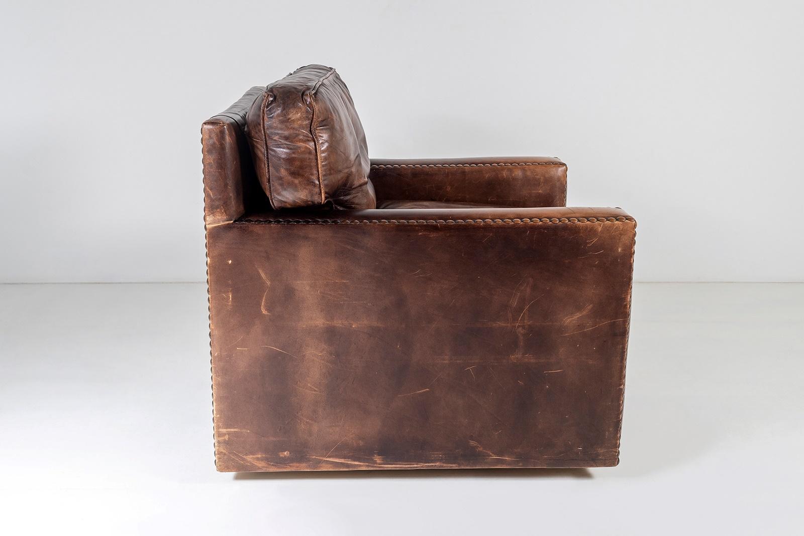 British Superb Original Vintage Chelsea Bordeaux Handmade Brown Leather Armchair For Sale