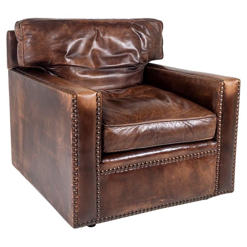 Superbe Fauteuil Vintage Chelsea Bordeaux en Cuir Brown fait à la main
