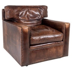 Superbe Fauteuil Vintage Chelsea Bordeaux en Cuir Brown fait à la main