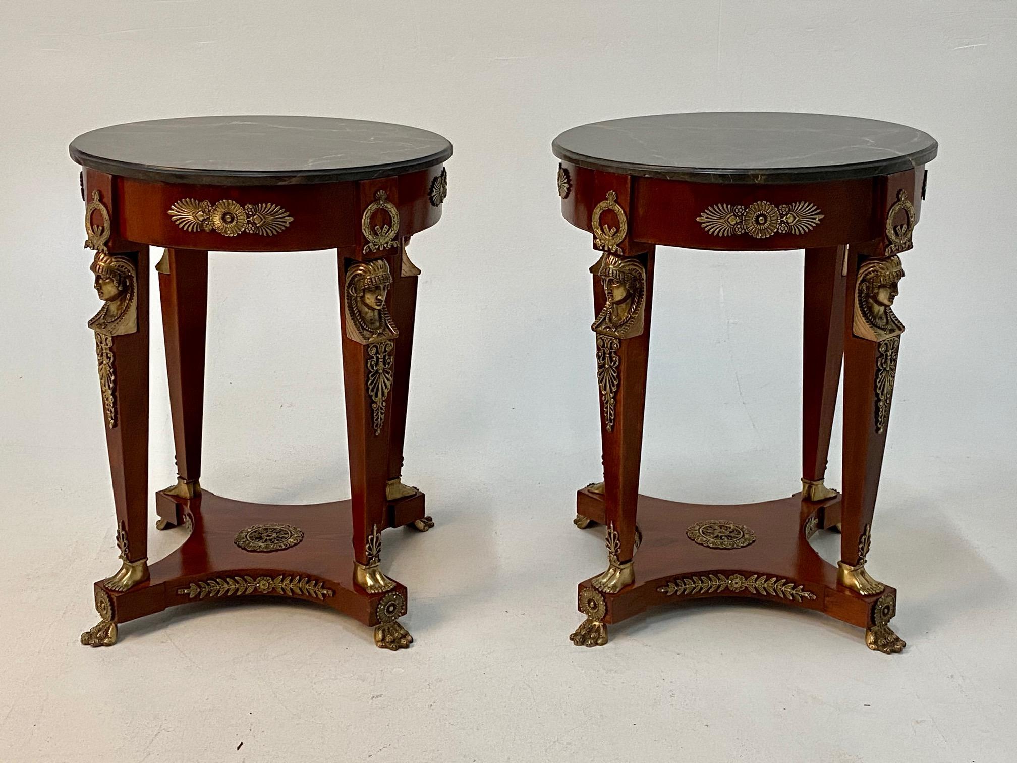 Spanish Superb Ornate Pair of Mahogany and Bronze French Empire Style End Tables