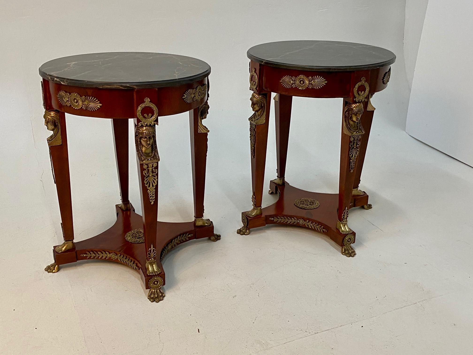 Late 20th Century Superb Ornate Pair of Mahogany and Bronze French Empire Style End Tables