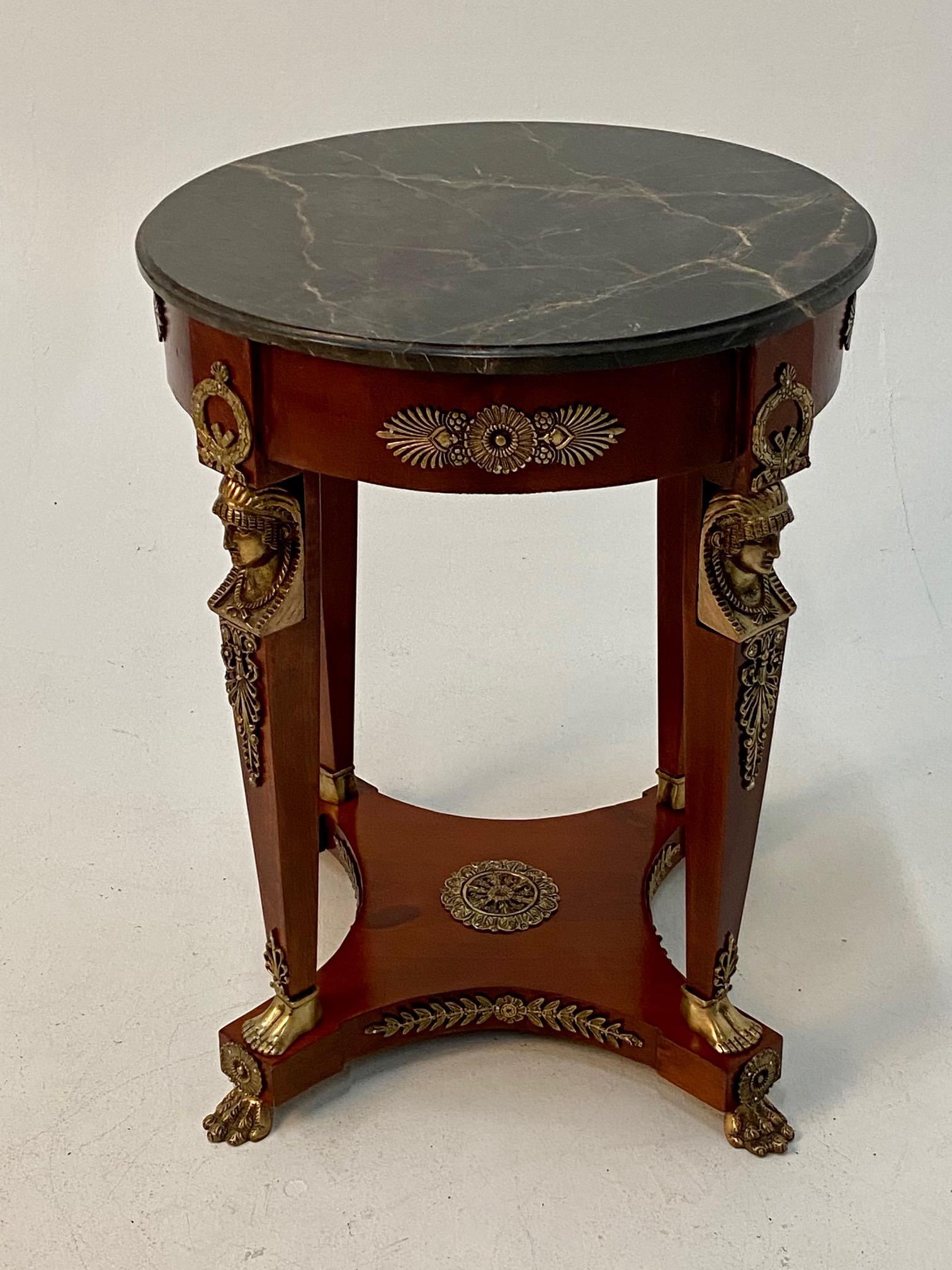 Superb Ornate Pair of Mahogany and Bronze French Empire Style End Tables 1