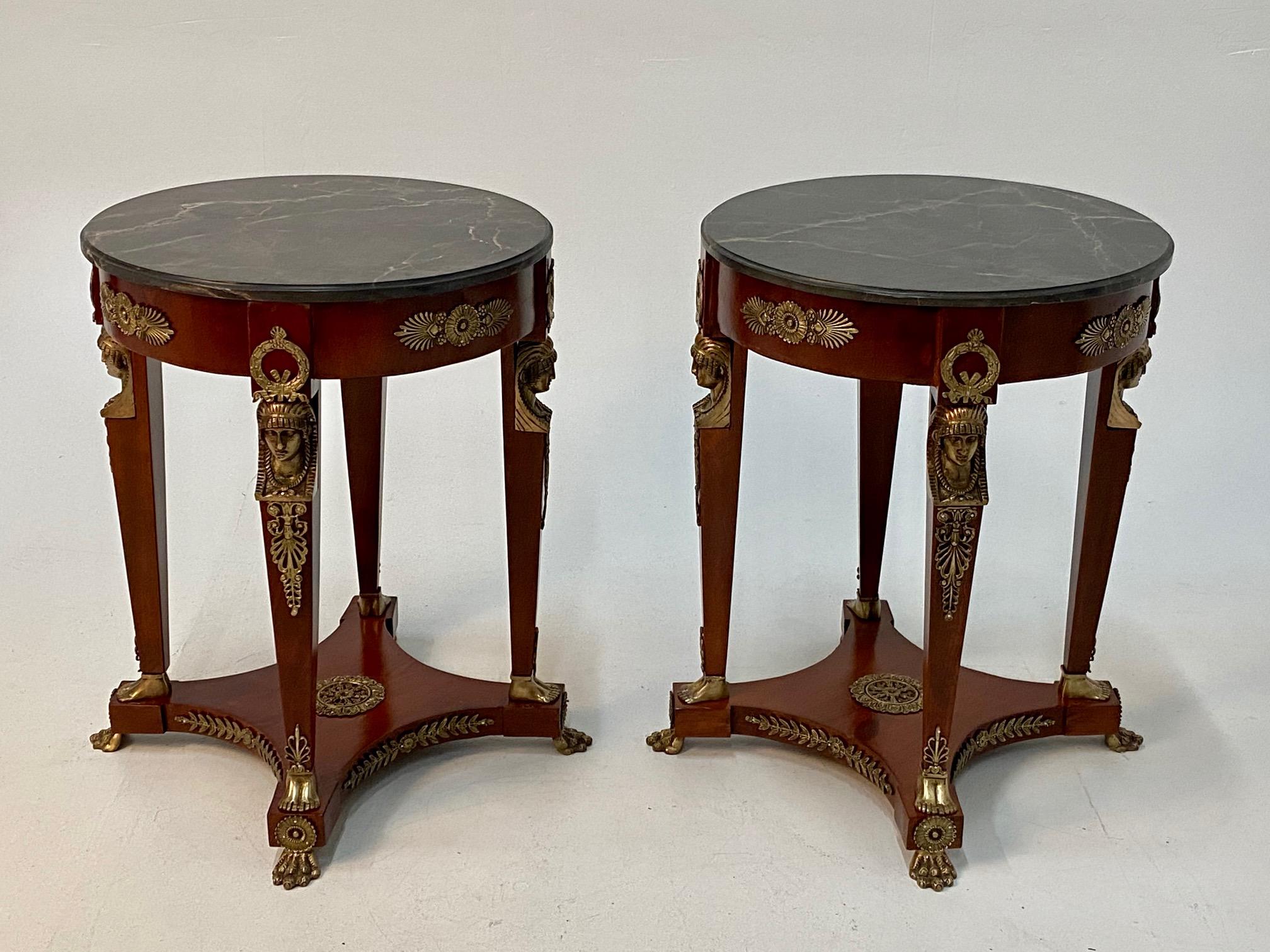 Superb Ornate Pair of Mahogany and Bronze French Empire Style End Tables 4