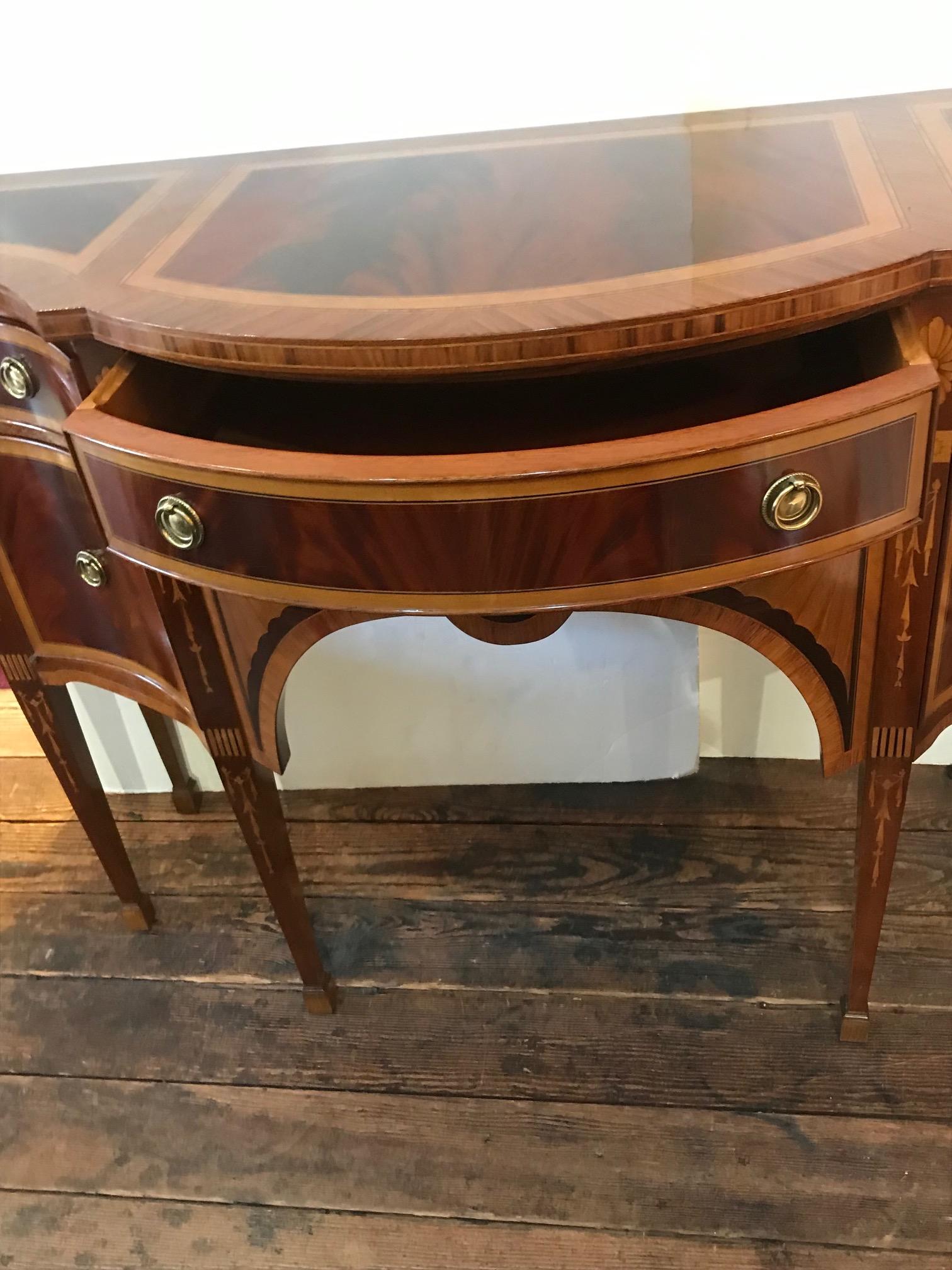 Superb Ornately Inlaid Mixed Wood Console Sideboard by Colombo Mobili In Excellent Condition In Hopewell, NJ