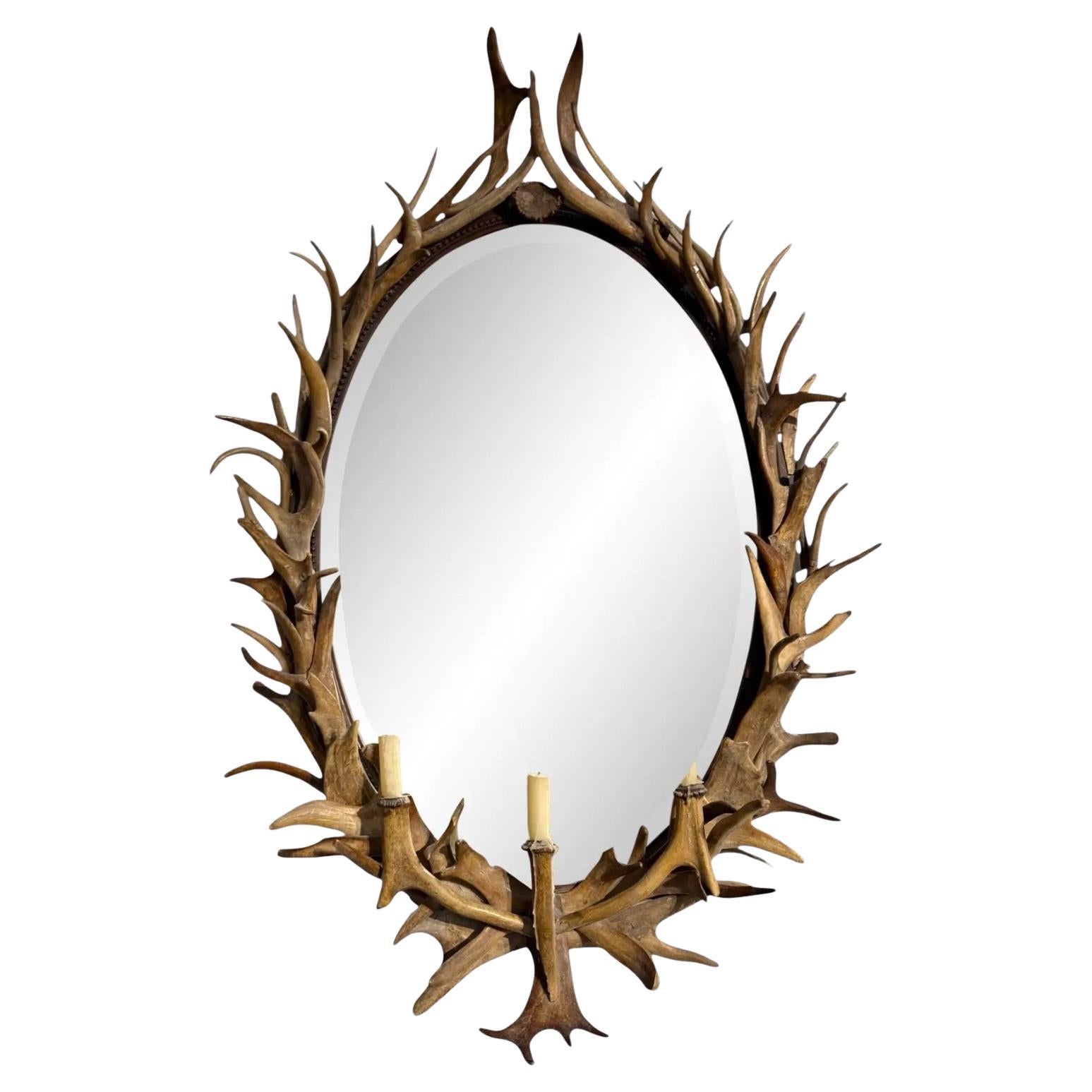 Superb Oval Designer Candelabra Antler Mirror