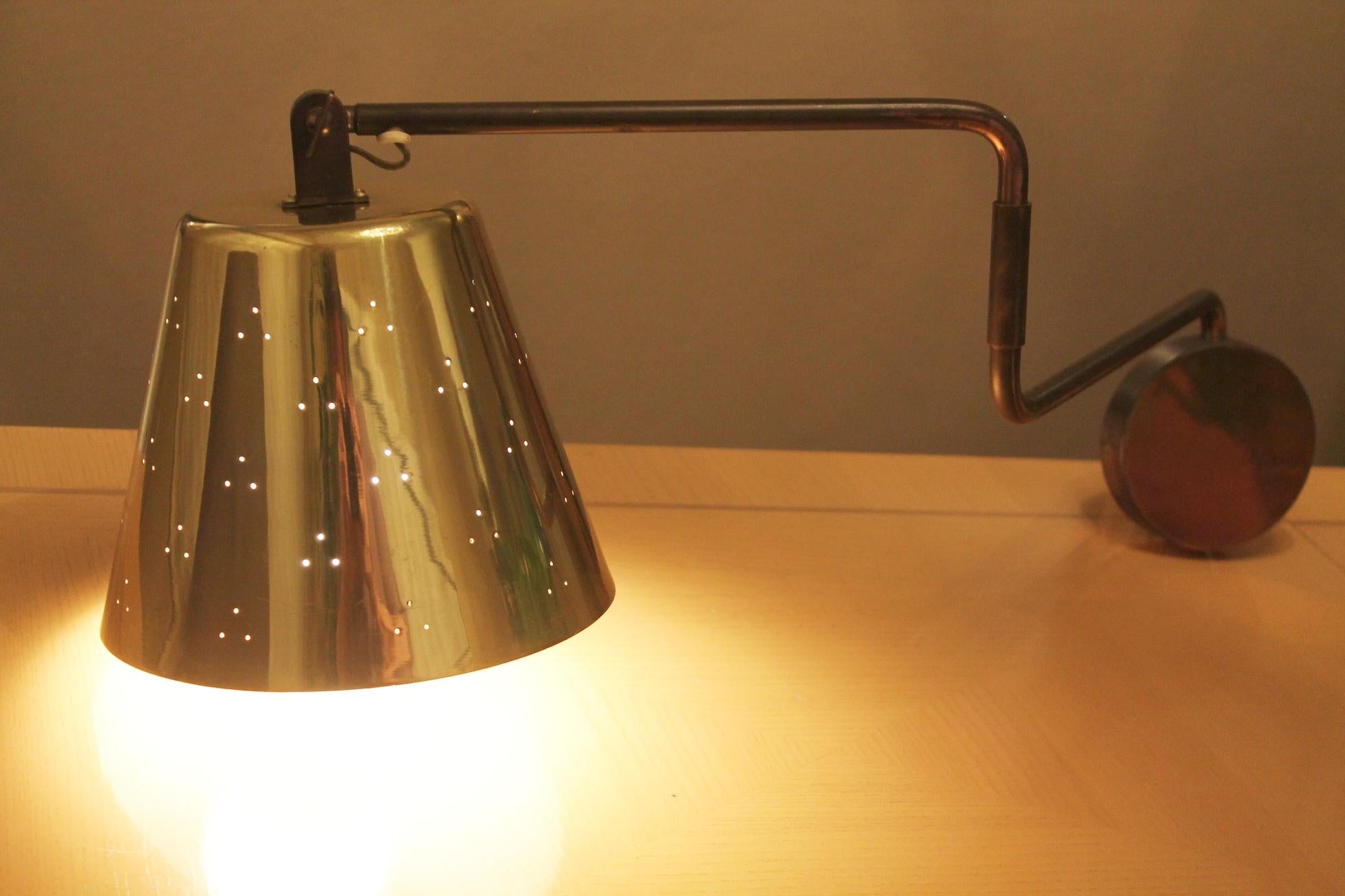 Superb Paavo Tynell Brass Swing Arm Wall Lamp Taito Finland. Finest in the World For Sale 4