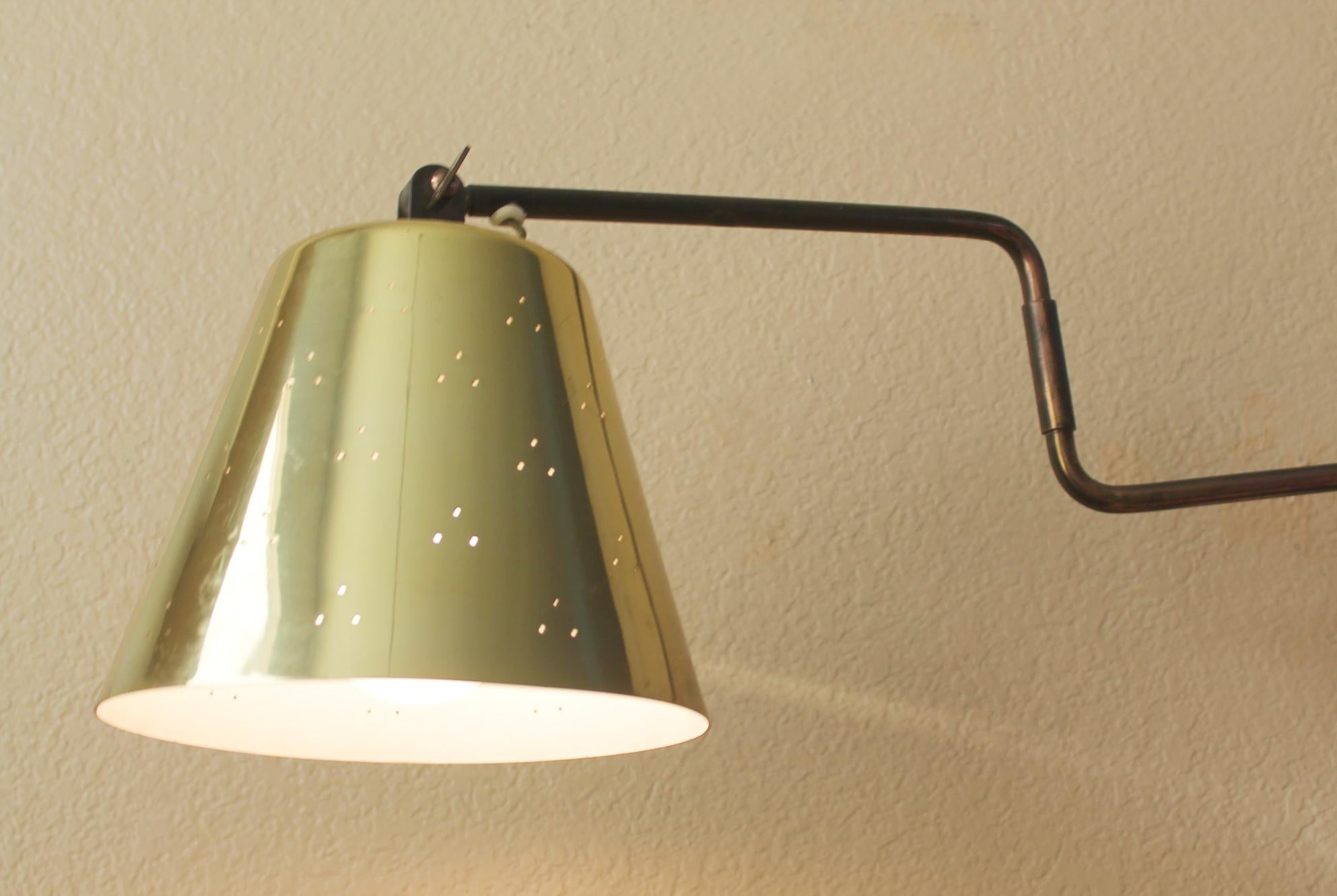 Finnish Superb Paavo Tynell Brass Swing Arm Wall Lamp Taito Finland. Finest in the World For Sale