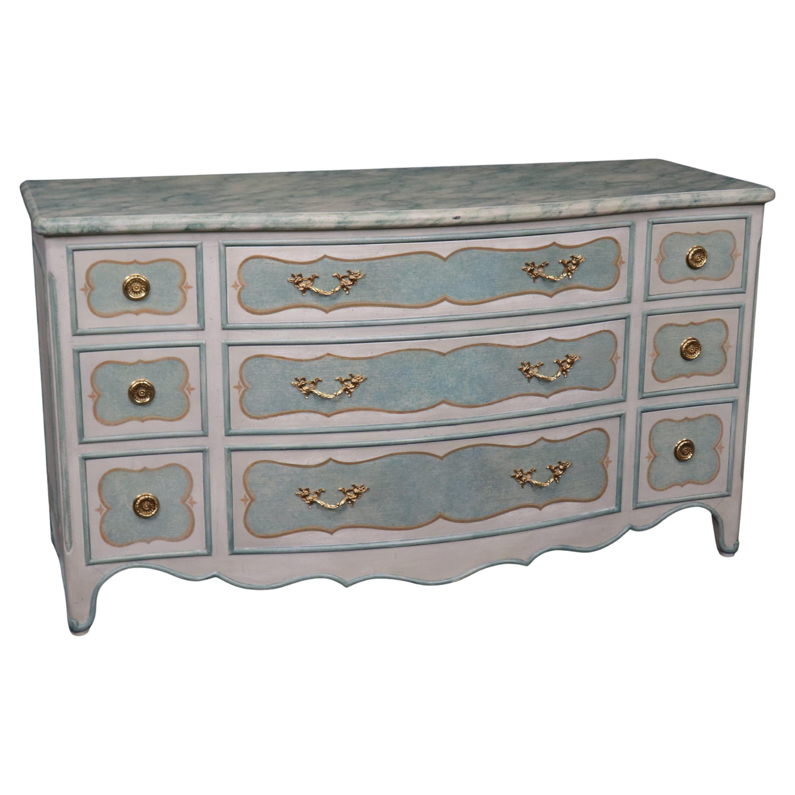 Superb Paint Decorated Karges Attributed French Faux Painted Marble Dresser
