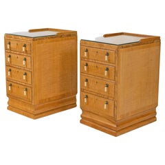 Superb Pair 1930's Art Deco Figured Maple Bedside Chests