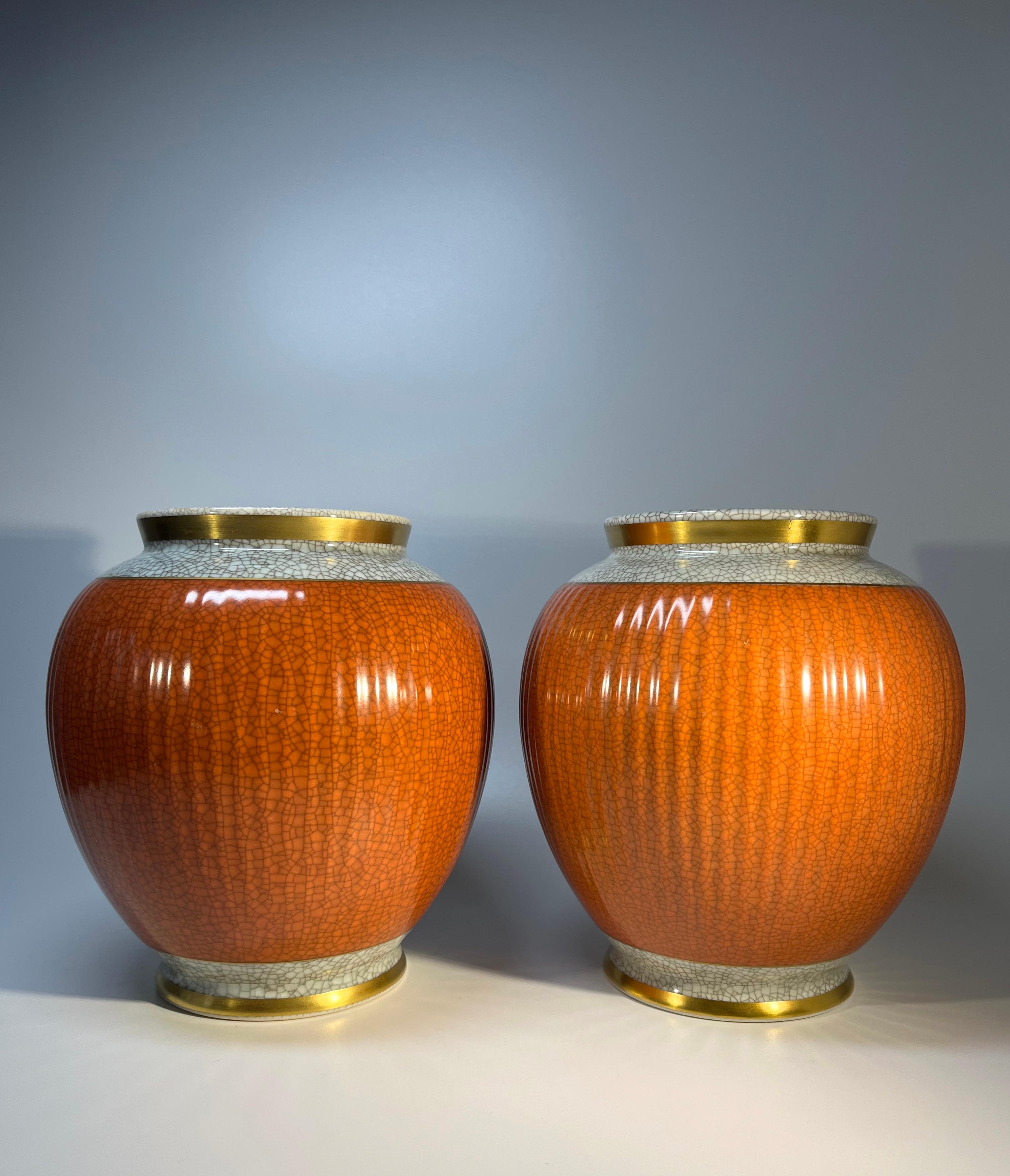 Scandinavian Modern Superb Pair 1950's Thorkild Olsen Royal Copenhagen, Terracotta Vases #2781