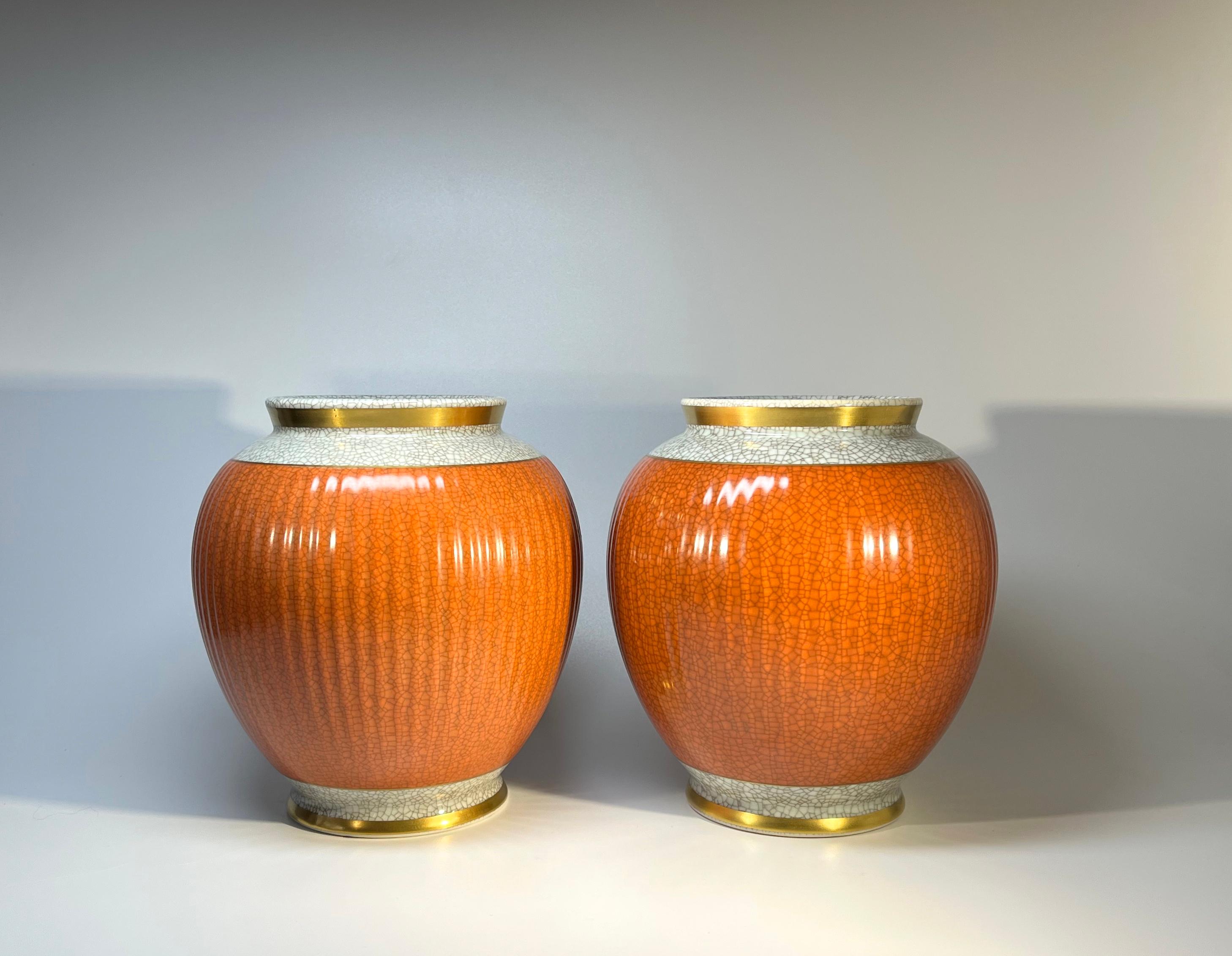 Glazed Superb Pair 1950's Thorkild Olsen Royal Copenhagen, Terracotta Vases #2781