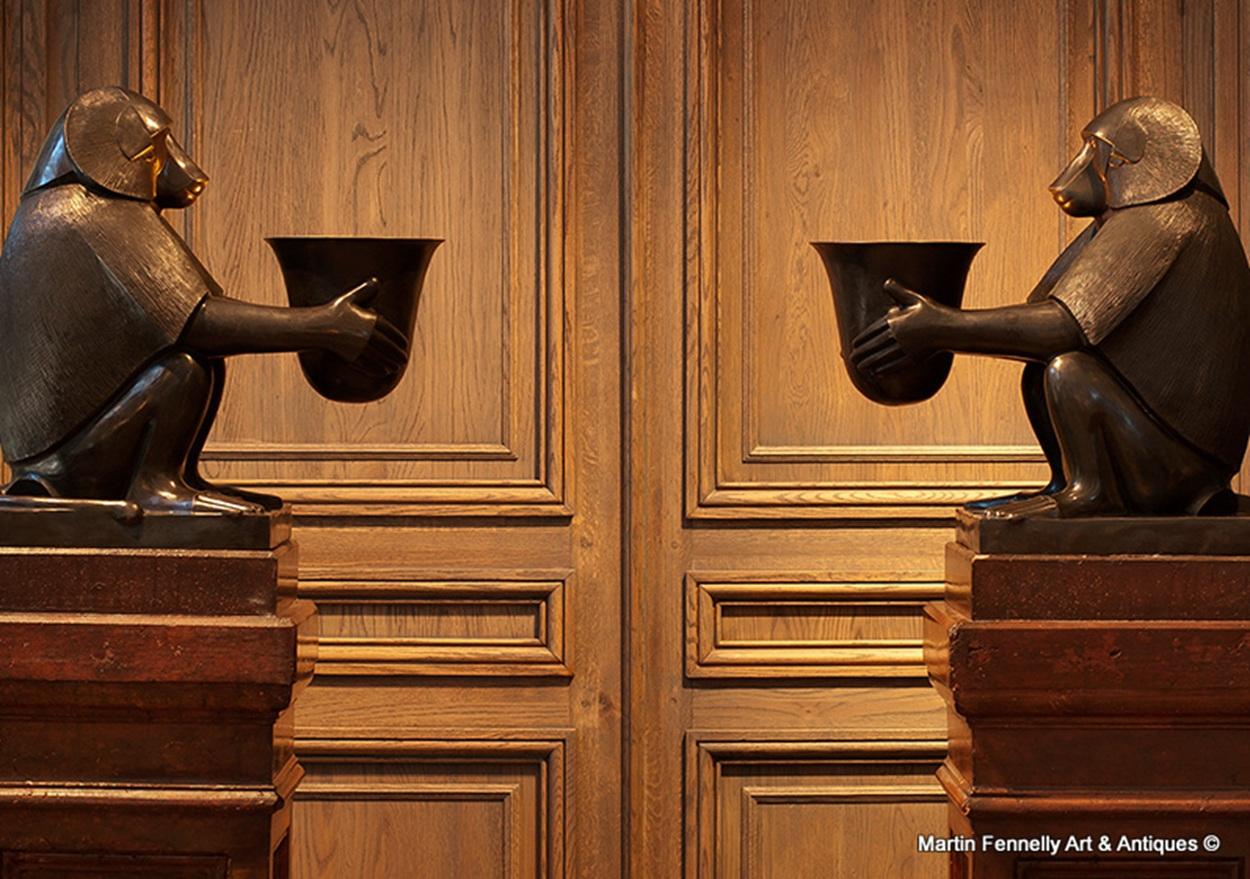   Incredible Pair of Simian Themed Lamps in Bronze. These are superb and double as both amazing Sculptures and lamps when required. They are heavy (note weight) so shipping is expensive. 
They have a wonderful Art Deco design and make a serious