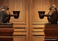 Superb Pair Art Deco Style Bronze Simian Monkey Themed Electric Table Lamps