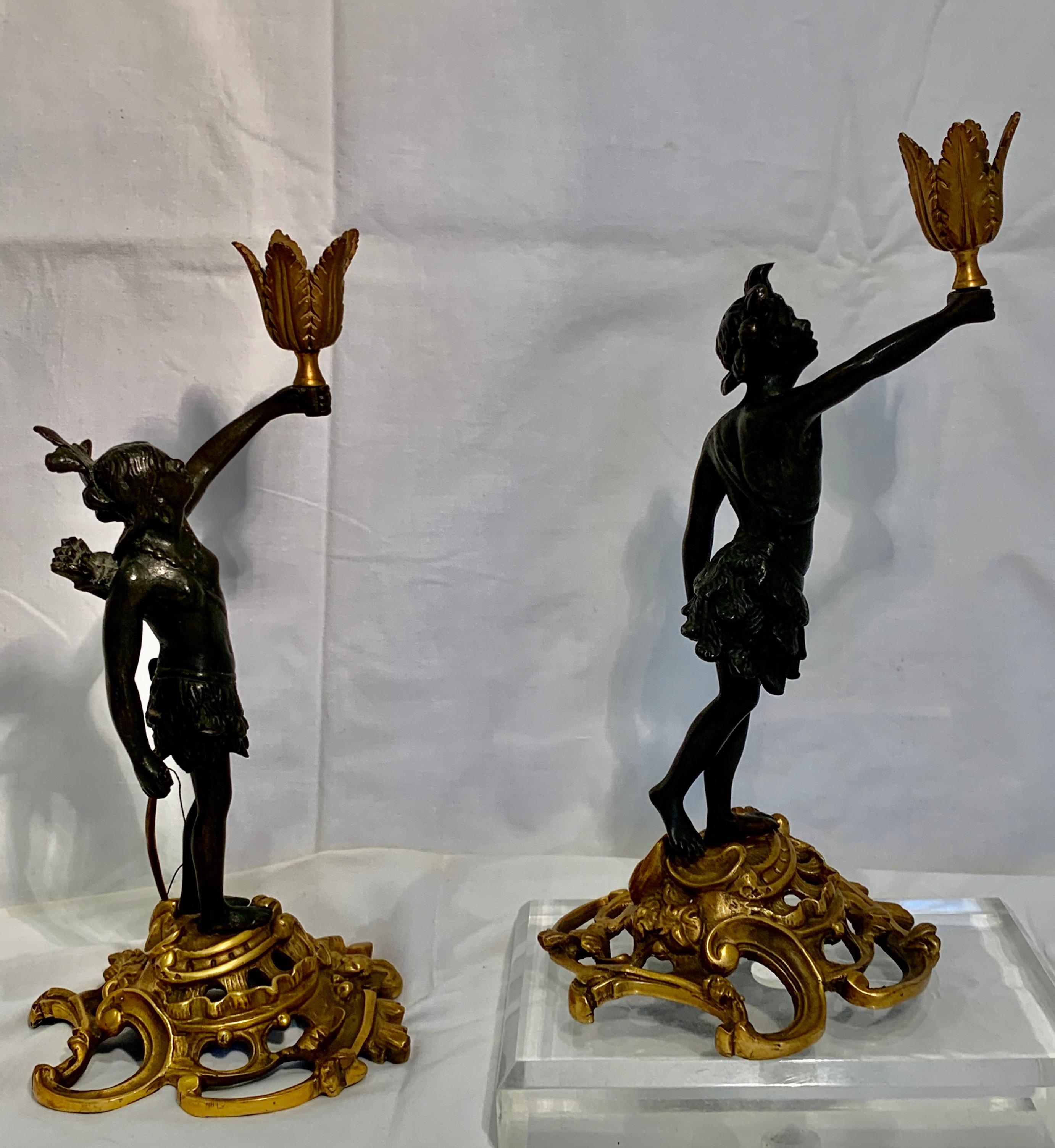 A very good quality patinated cast iron pair of candlesticks of Semi clad figures, with ormolu bases possibly of Russian origin
The size is 10 in (25.3 cm) High
Measurements.