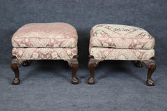 Superb Pair Centennial Carved Chippendale Mahogany Square Foot Stools
