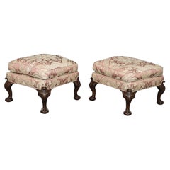 Superb Pair Centennial Carved Chippendale Mahogany Square Foot Stools