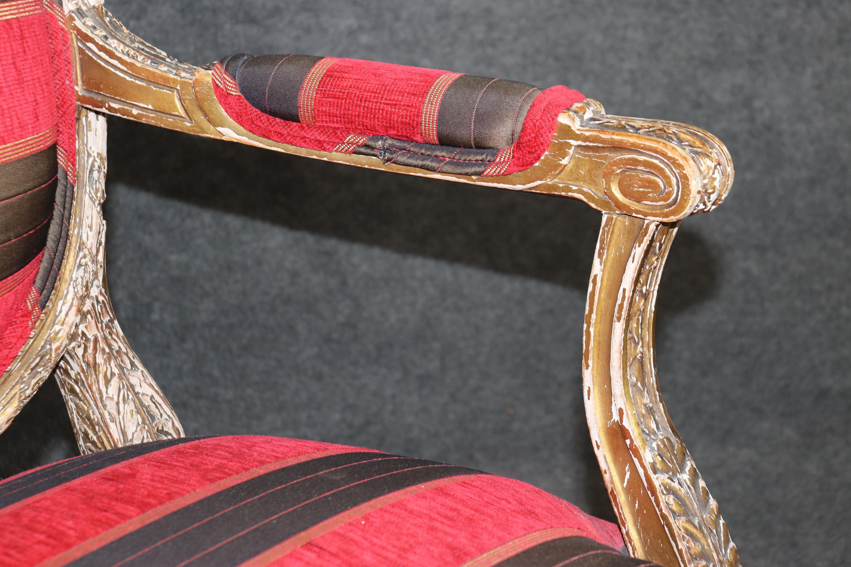 Superb Pair Chippy Antique Giltwood French Carved Louis XVI Armchairs Circa 1920 For Sale 6