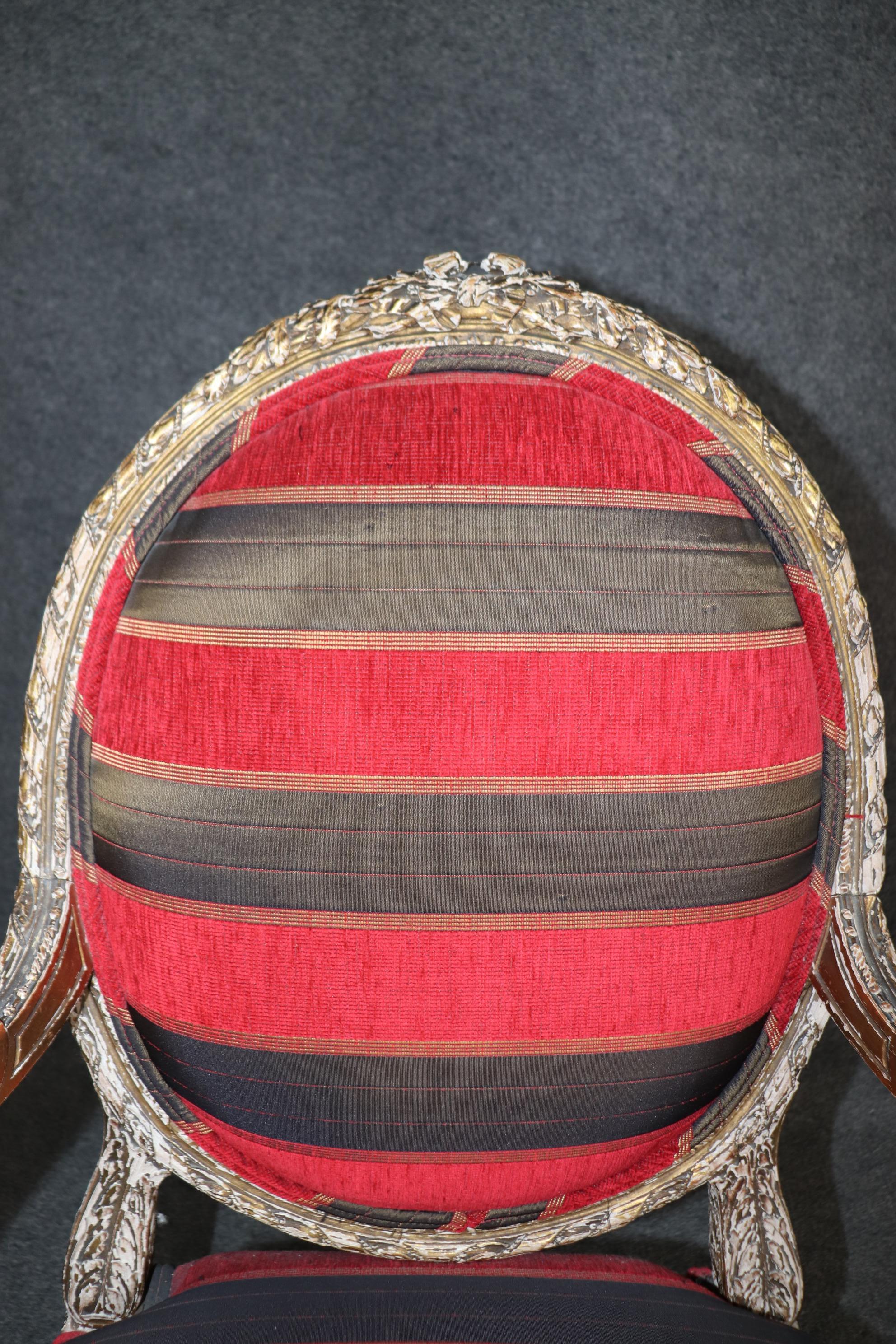 Superb Pair Chippy Antique Giltwood French Carved Louis XVI Armchairs Circa 1920 For Sale 7