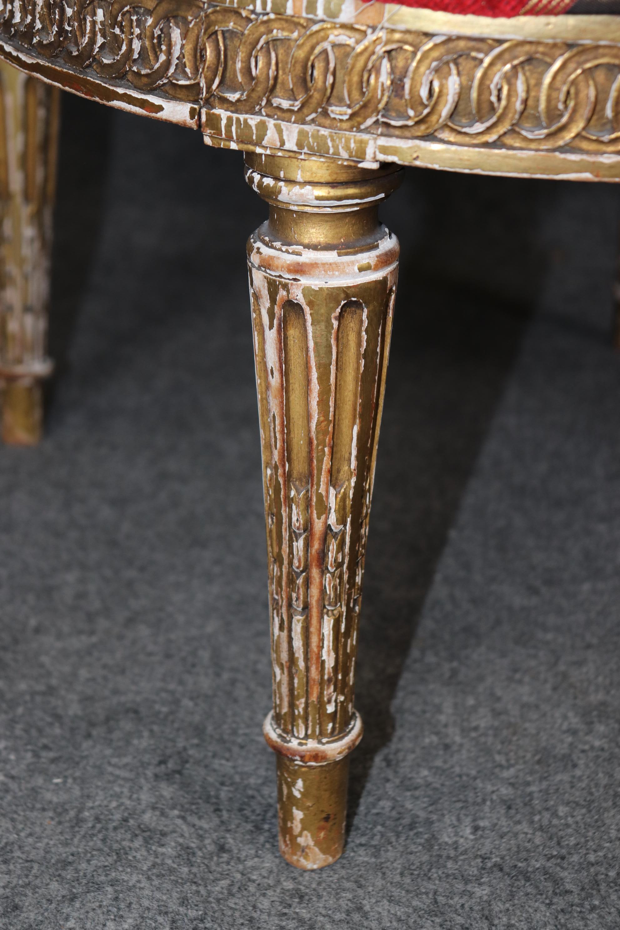 Superb Pair Chippy Antique Giltwood French Carved Louis XVI Armchairs Circa 1920 For Sale 4
