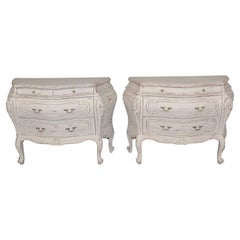 Superb Pair Cottage Chic Paint Decorated Soft White Swedish Gustavian Commodes