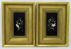 Superb Pair of Framed Pietra Dura Italian Wall Plaques Still Life Flowers
