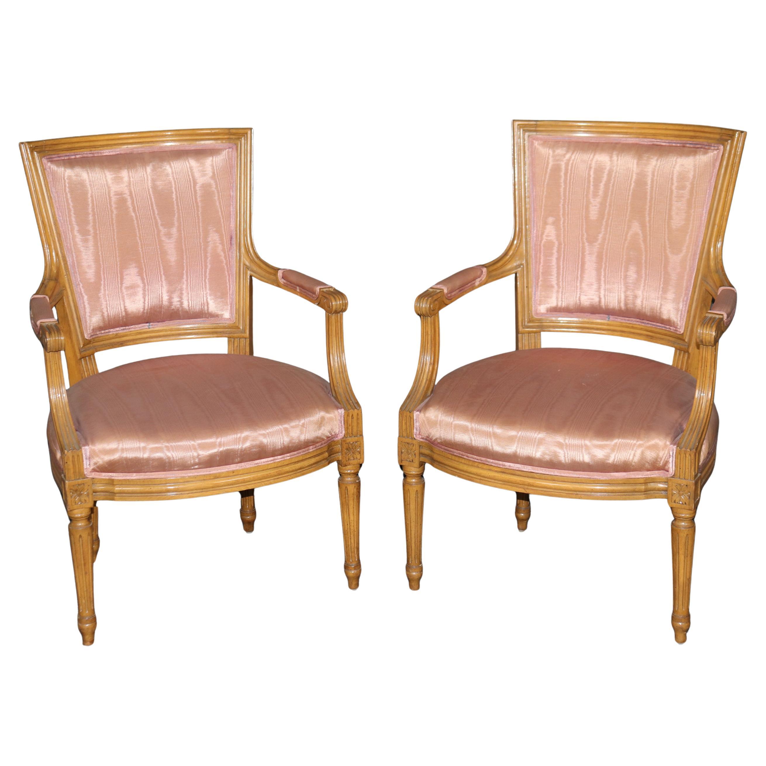Superb Pair French Paint Decorated Louis XVI Style Armchairs Parlor Chairs