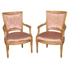 Superb Pair French Paint Decorated Louis XVI Style Armchairs Parlor Chairs