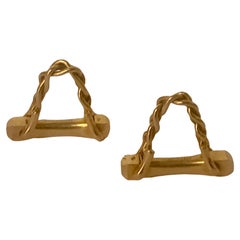 Superb Pair Hermes Paris Mid Century Stirrup Cufflinks 18ct Gold, Circa 1965