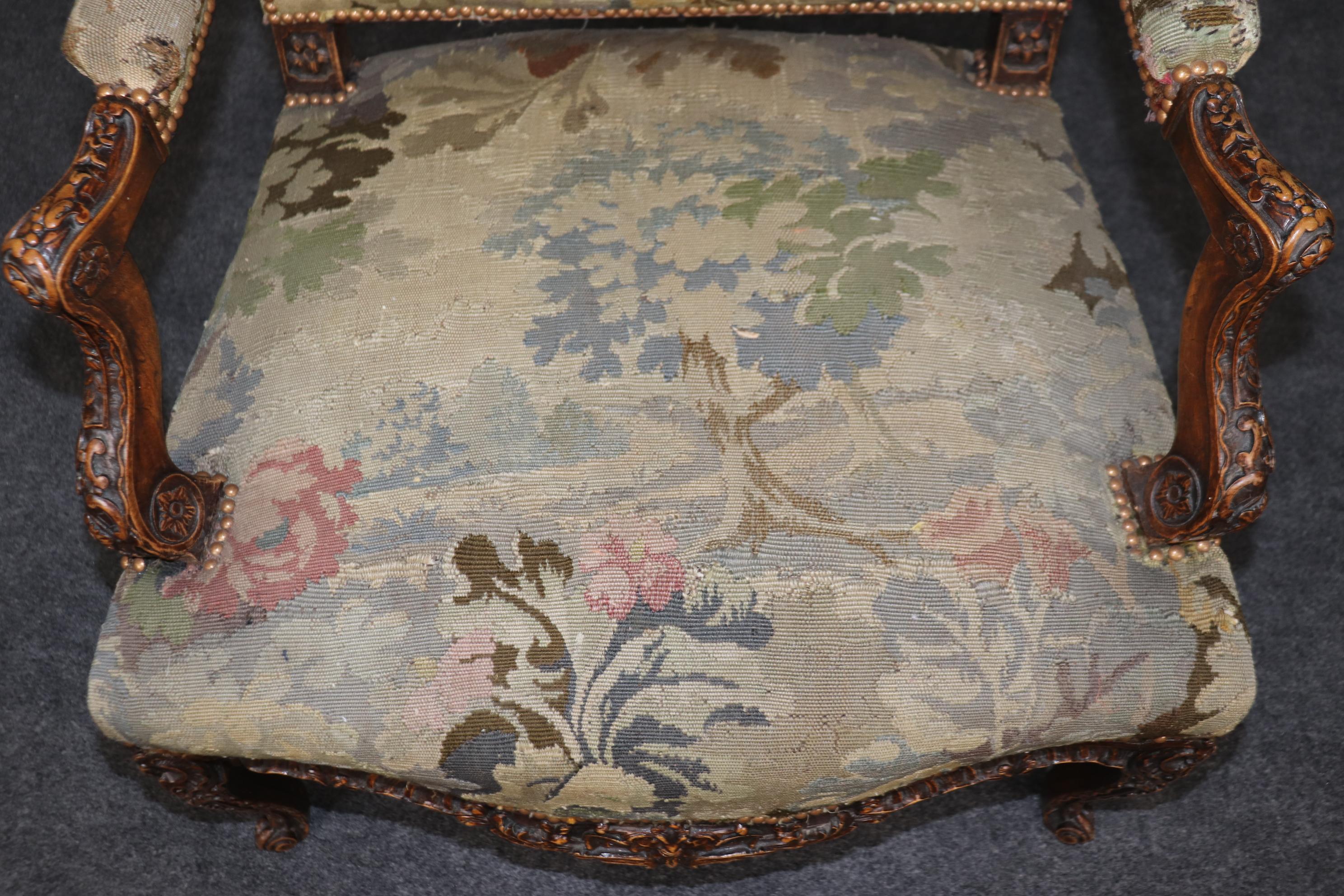 Superb Pair Important Carved French Regence Tapestry Armchairs Circa 1850s  For Sale 6