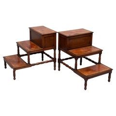 Vintage Superb pair Mahogany and Leather library steps  England