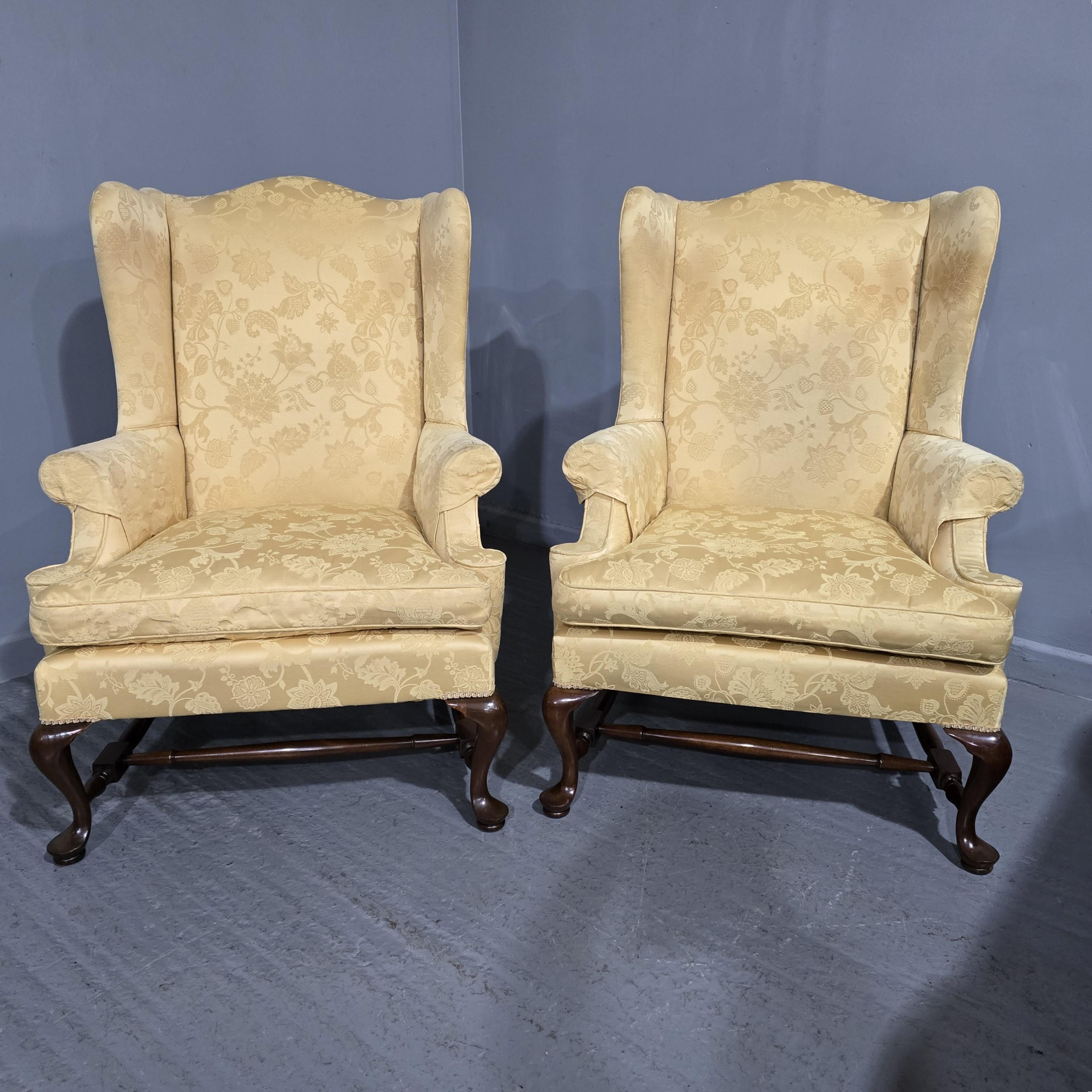 Superb Pair Mahogany Wing Library Armchairs For Sale 4