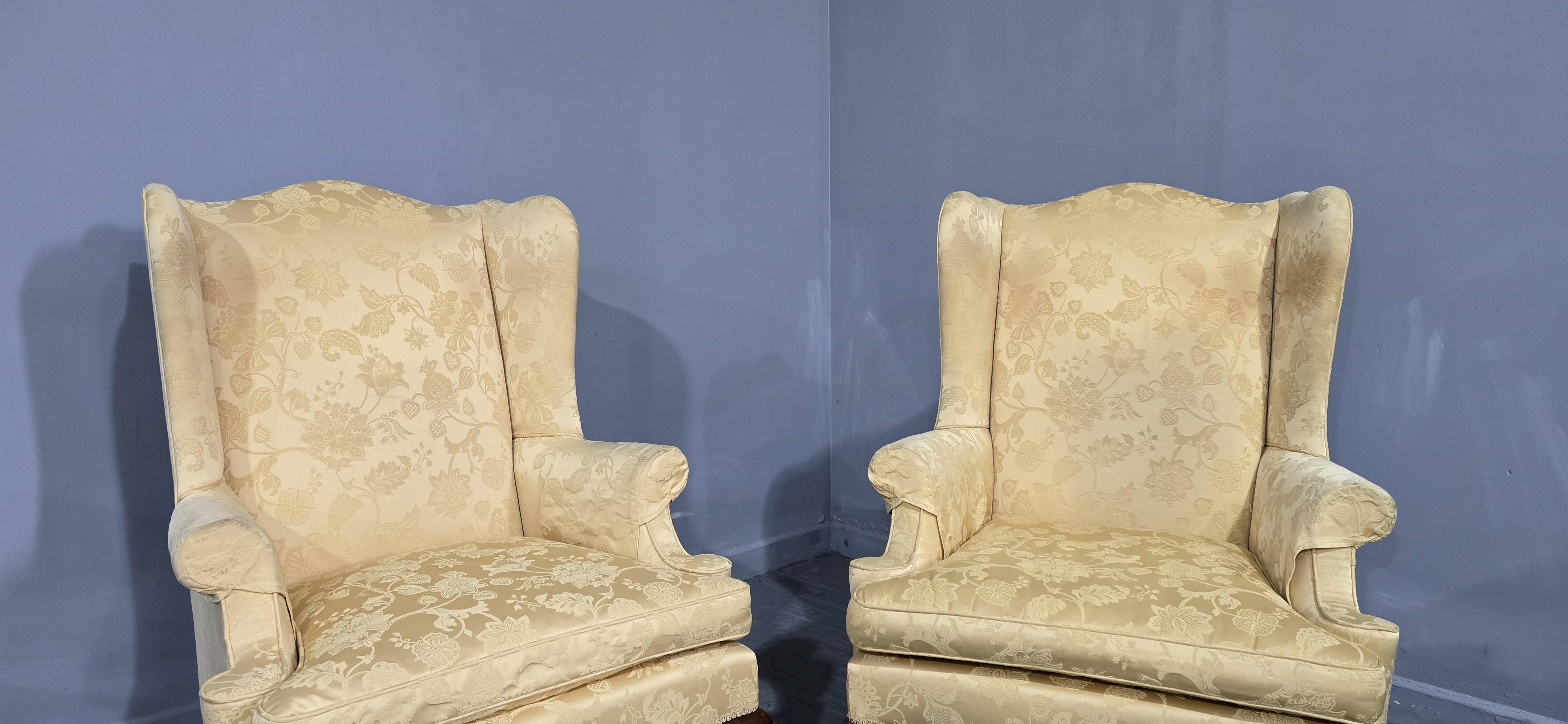 Queen Anne Superb Pair Mahogany Wing Library Armchairs For Sale