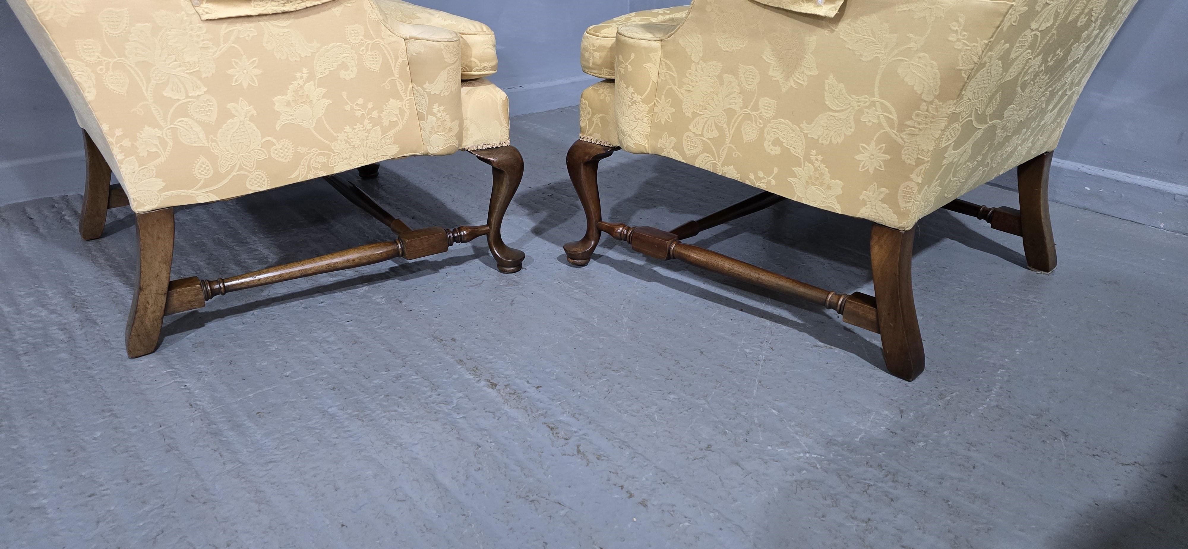 Superb Pair Mahogany Wing Library Armchairs For Sale 1