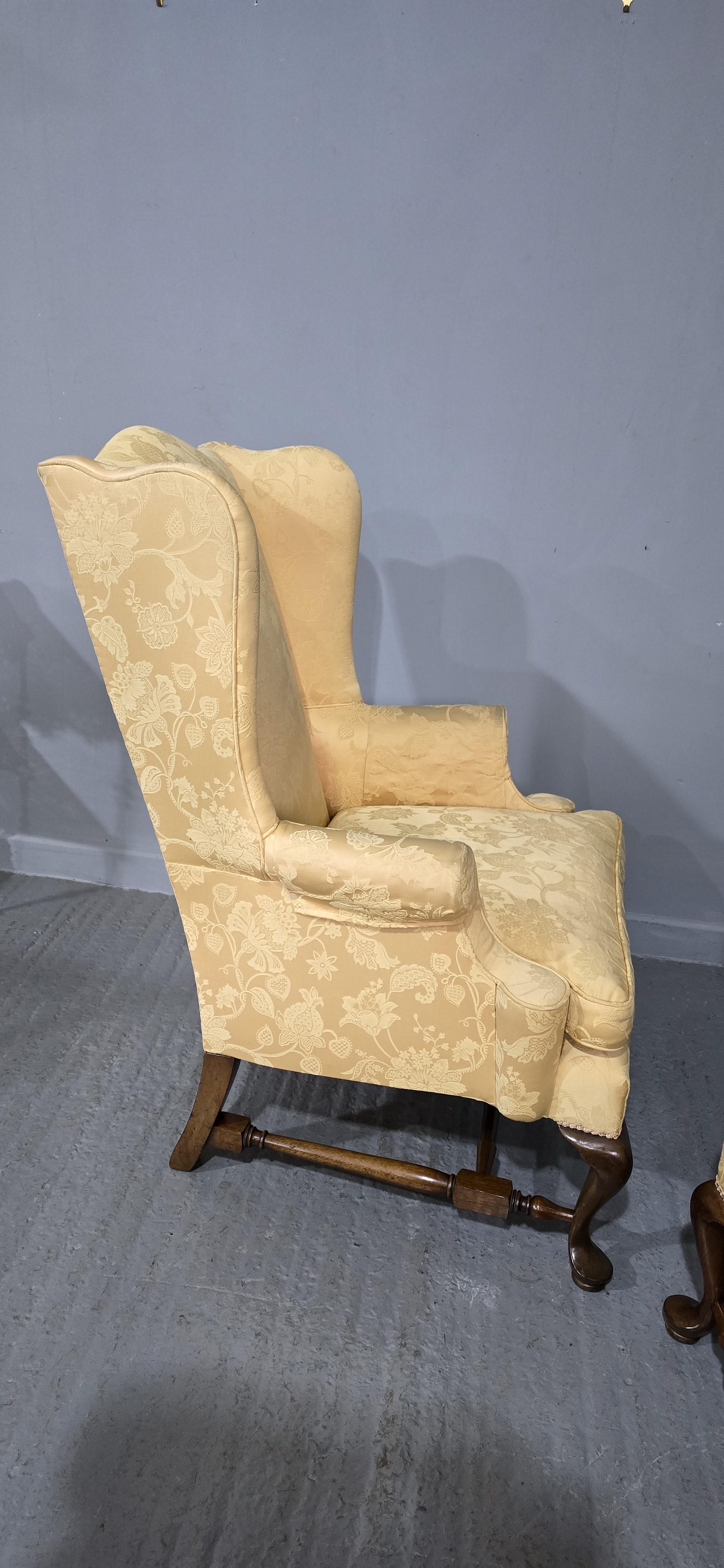 Superb Pair Mahogany Wing Library Armchairs For Sale 2