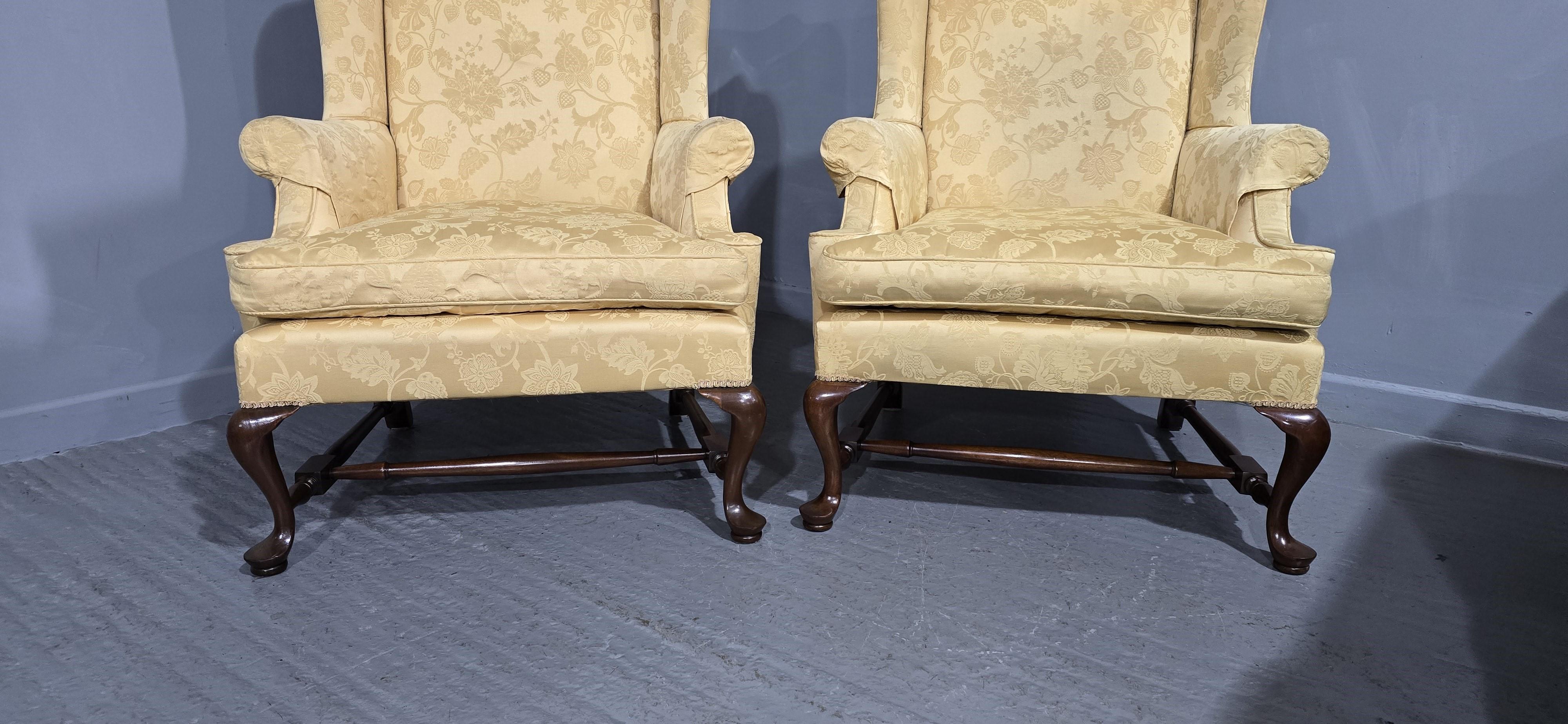 Superb Pair Mahogany Wing Library Armchairs For Sale 3