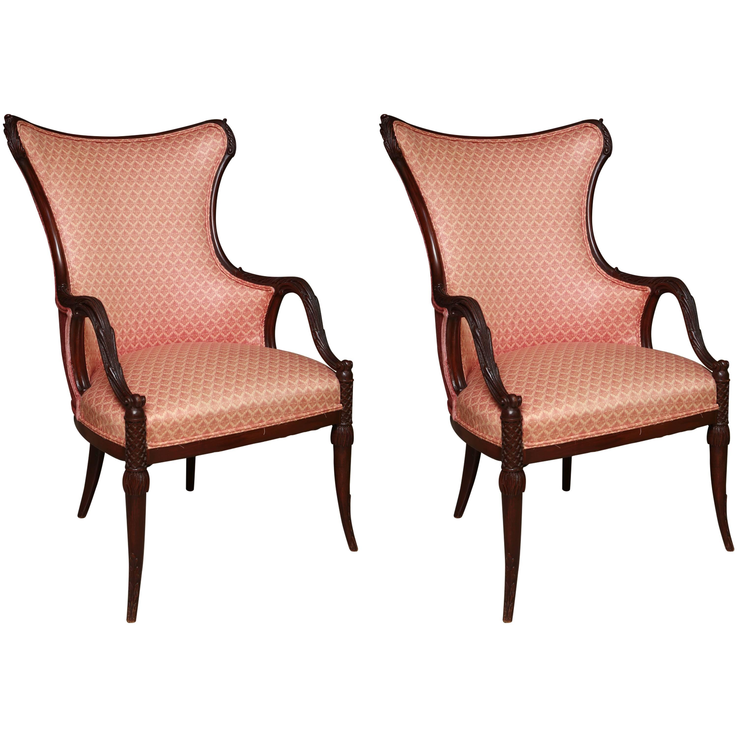 Superb Pair of 1920s Art Deco Style Mahogany Armchairs Chairs