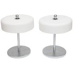 Vintage Superb Pair of 1970s German Frosted Glass Shade Table Lamp