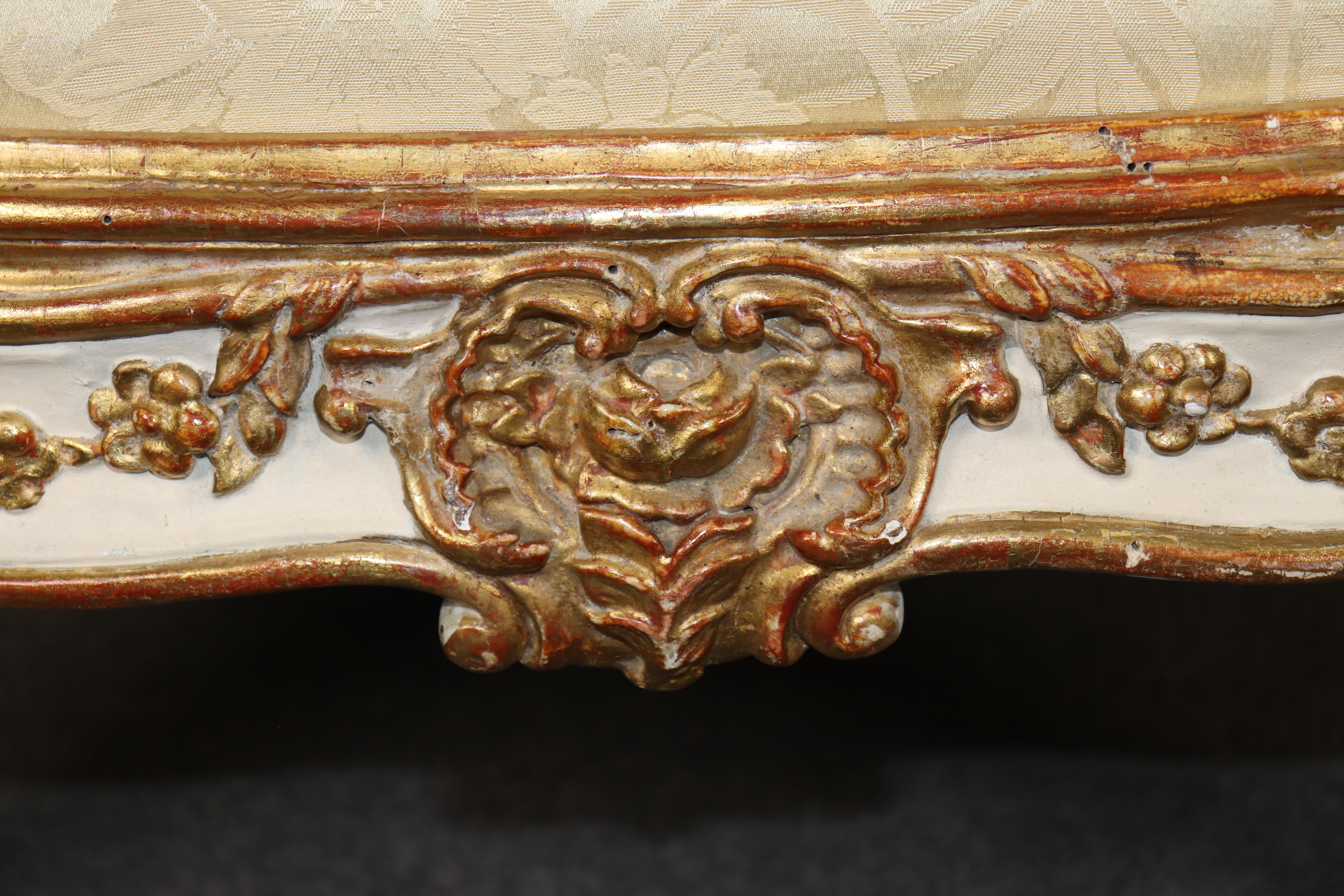 Superb Pair of 19th Century French Louis XV Paint Decorated Giltwood Armchairs For Sale 7